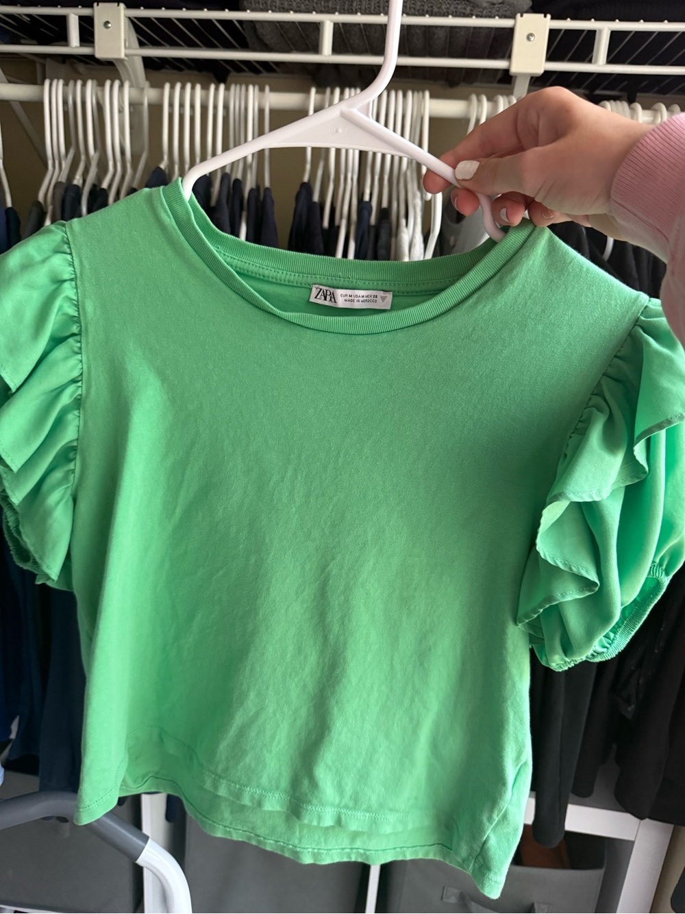Zara Green Ruffle Sleeve Short-Sleeve Tee